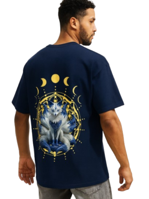 Mystic Fox Oversized T-Shirt – Navy Blue | Premium Streetwear | HUN & PO