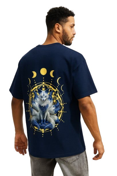 Mystic Fox Oversized T-Shirt – Navy Blue | Premium Streetwear | HUN & PO