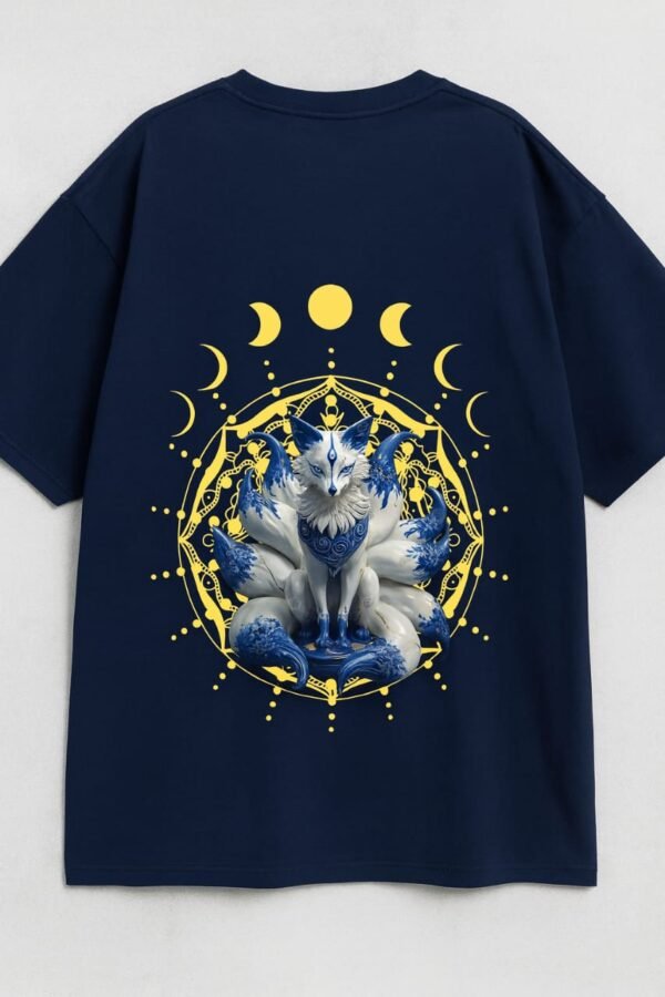 Mystic Fox Oversized T-Shirt – Navy Blue | Premium Streetwear | HUN & PO