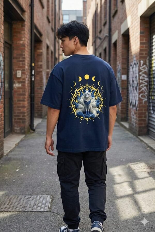 Mystic Fox Oversized T-Shirt – Navy Blue | Premium Streetwear | HUN & PO