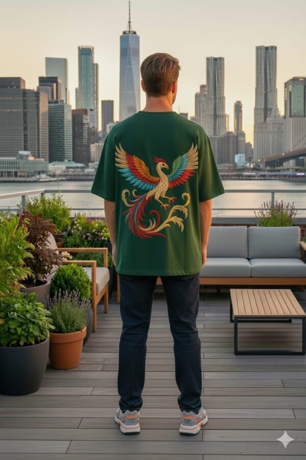 Phoenix Rebirth Oversized T-Shirt – Dark Green | Premium Streetwear | HUN & PO